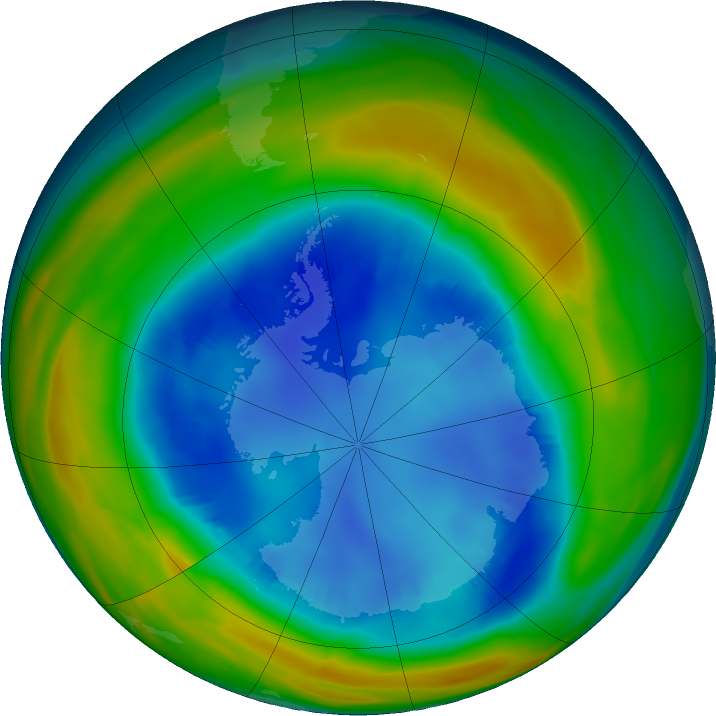 Antarctic ozone map for 16 August 2016